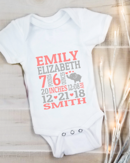 Babygrow Custom Printed Birth Announcement White