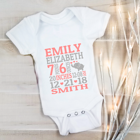 Babygrow Custom Printed Birth Announcement White