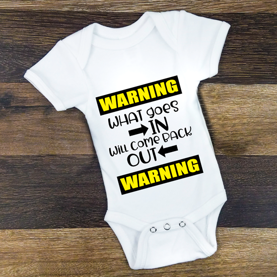 Warning In Out Baby Grow