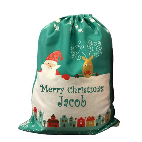 Custom Printed Santa Sack Green Custom Printed Santa Sack Green